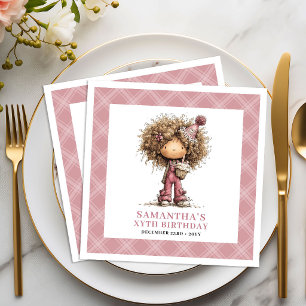 Girls 5th Birthday Party Whimsical Humour Pink Napkin