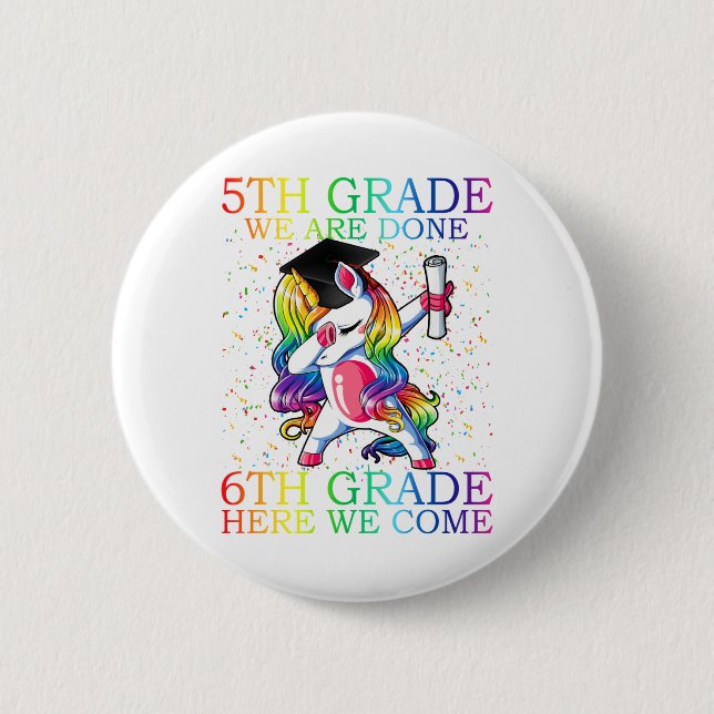 Girls 5th Grade Graduation Magical Unicorn Gift 6 Cm Round Badge (Front)