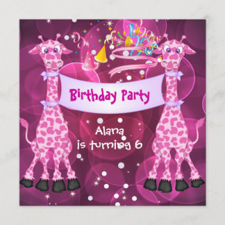 Girls 6th Birthday Party Pink Giraffe Kids Child Invitation
