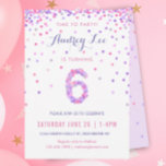 Girls 6th Birthday Sixth Birthday Confetti Party Invitation<br><div class="desc">Celebrate your 6 year old's birthday with colourful pink and purple confetti on these 6 year old birthday invitations! Featuring your daughter's party details and a "6" in confetti. Back has confetti design with a soft lavender colour. This adorable design is super cute and girly - and perfect for the...</div>