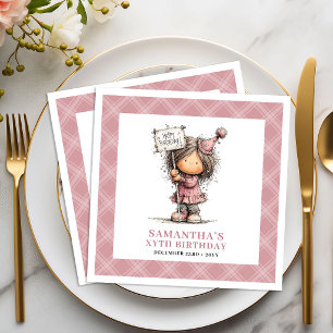 Girls 7th Birthday Party Funny Quirky Pink Napkins