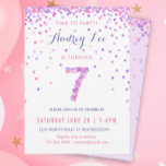 Girls 7th Birthday Seventh Birthday Confetti Party Invitation<br><div class="desc">Celebrate your 7 year old's birthday with colorful pink and purple confetti on these 7 year old birthday invitations! Featuring your daughter's party details and a "7" in confetti. Back has confetti design with a soft lavender color. This adorable design is super cute and girly - and perfect for the...</div>
