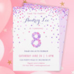 Girls 8th Birthday Eighth Birthday Confetti Party Invitation<br><div class="desc">Celebrate your 8 year old's birthday with colourful pink and purple confetti on these 8 year old birthday invitations! Featuring your daughter's party details and a "8" in confetti. Back has confetti design with a soft lavender colour. This adorable design is super cute and girly - and perfect for the...</div>