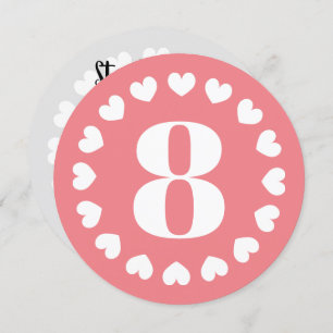 Girl's 8th Birthday party coral pink round heart Invitation