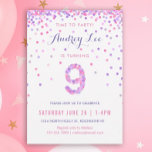 Girls 9th Birthday Ninth Birthday Confetti Party Invitation<br><div class="desc">Celebrate your 9 year old's birthday with colourful pink and purple confetti on these 9 year old birthday invitations! Featuring your daughter's party details and a "9" in confetti. Back has confetti design with a soft lavender colour. This adorable design is super cute and girly - and perfect for the...</div>