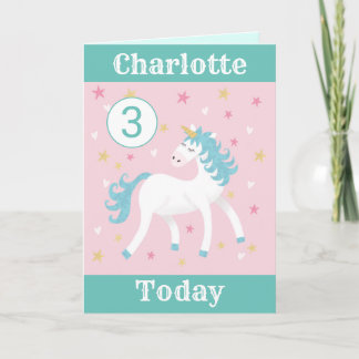 Girls age 3 unicorn birthday card
