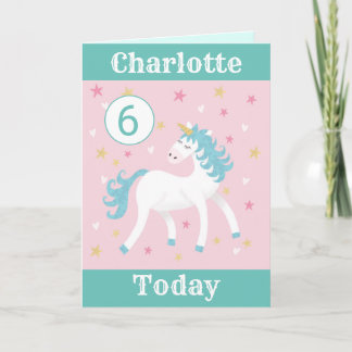 Girls age 6 unicorn birthday card
