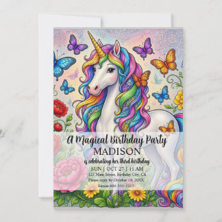 Girls Ages 1 - 8 | Unicorn Birthday Party Invitation