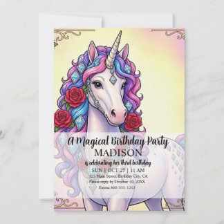 Girls Ages 1 - 8 | Unicorn Birthday Party Invitation