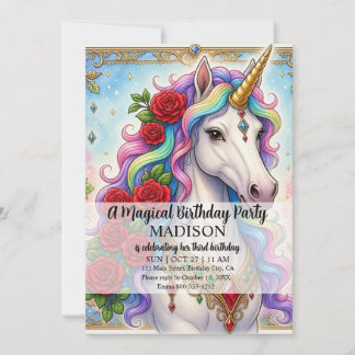 Girls Ages 1 - 8 | Unicorn Birthday Party Invitation