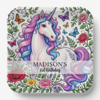 Girls Ages 1 - 8 | Unicorn Birthday Party Paper Plate