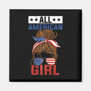 Girls American Flag All American Girl 4th Of July Magnet