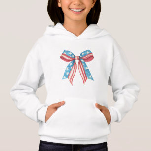 Girls American Flag Bow Hoodie Patriotic Style