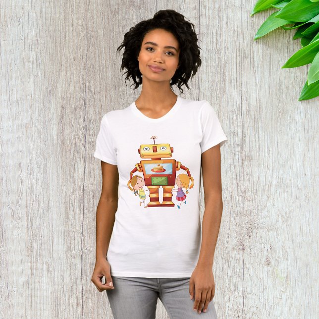 Girls And A Robot Hugging Womens T-Shirt (Creator Uploaded)