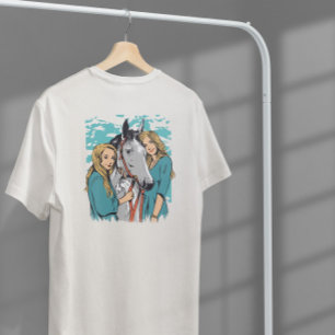 Girls And Horse Portrait   T-Shirt