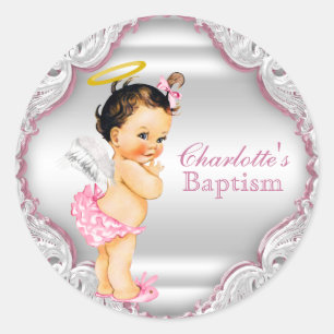 Girls Angel Baptism Christening Classic Round Sticker