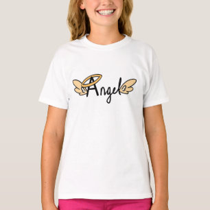 Girls Angel with Wings and Halo in Orange T-shirt