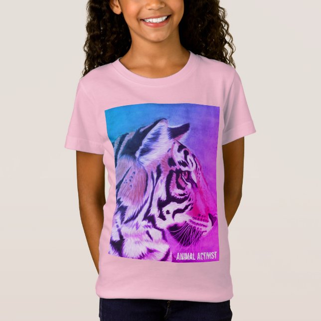 Girl's Animal Activist Pink Tiger T-shirt (Front)