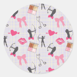 Girls Archery - Girly Hearts and Makeup Classic Round Sticker