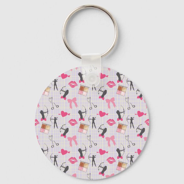 Girls Archery - Girly Hearts and Makeup Key Ring (Front)