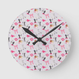 Girls Archery - Girly Hearts and Makeup Round Clock