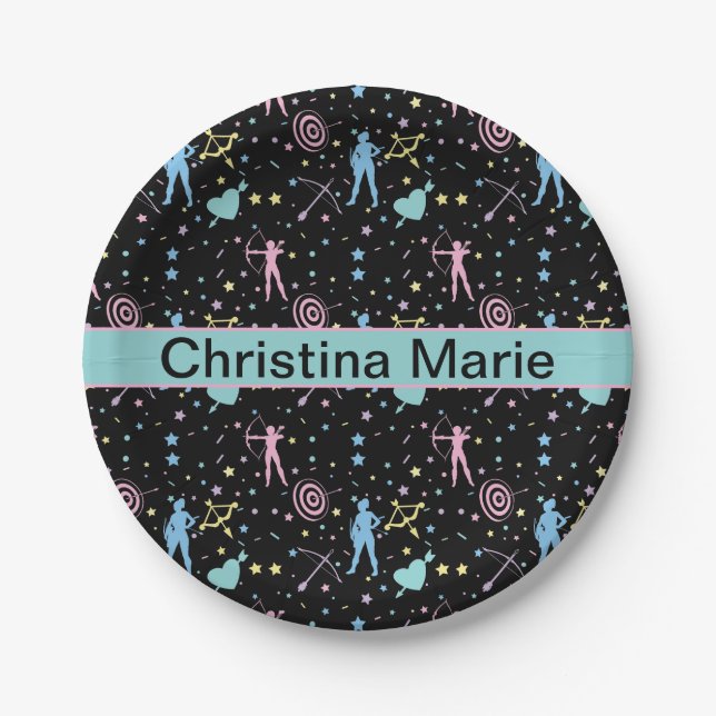 Girls Archery - Girly Hearts Stars Archer Paper Plate (Front)