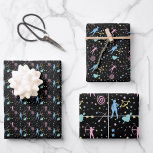 Girls Archery - Girly Hearts Stars Archer Wrapping Paper Sheet