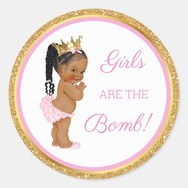 Girls Are the Bomb! Bath Gift Etc Pink Gold Classic Round Sticker (Front)