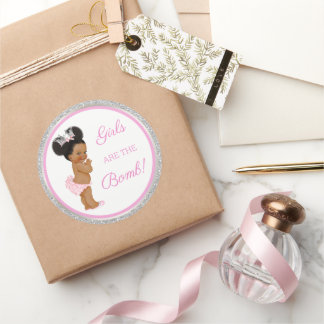 Girls Are the Bomb! Bath Gift Etc Pink Silver Classic Round Sticker