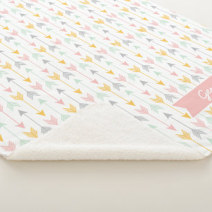 Girls Arrow Blanket   Pink, Gold, Mint, Grey