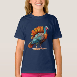 Girls Artistic Colorful Turkey Thanksgiving T-Shirt