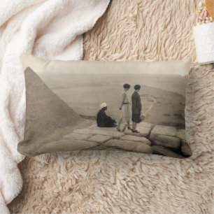 Girls Atop Khufu Pyramid in Egypt Sunrise 1920   Lumbar Cushion