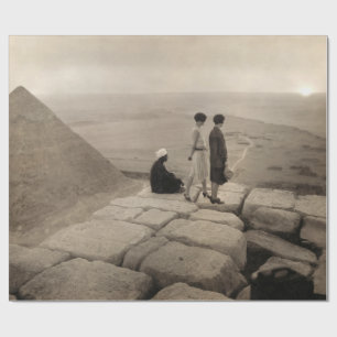 Girls Atop Khufu Pyramid in Egypt Sunrise 1920 Wrapping Paper