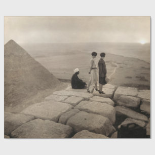 Girls Atop Khufu Pyramid in Egypt Sunrise 1920 Wrapping Paper