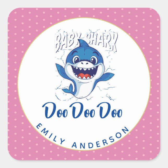 Girls BABY SHARK Shower Doo Cute Pink Customised Square Sticker (Front)