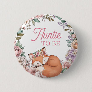 Girl's Baby Shower Aunt to Be Woodland Fox 6 Cm Round Badge