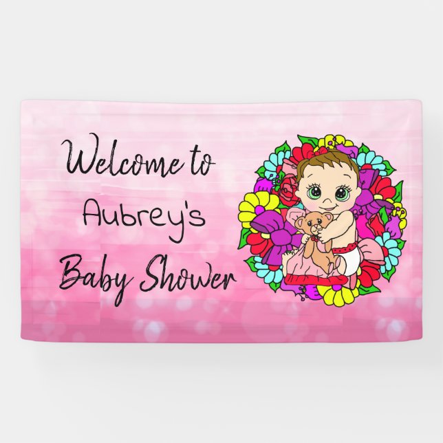 Girl's Baby Shower Banner, Baby Girl Pink Banner (Horizontal)