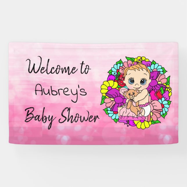 Girl's Baby Shower Banner, Baby Girl Pink Banner (Horizontal)