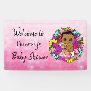 Girl's Baby Shower Banner, Ethnic Baby Girl Pink Banner
