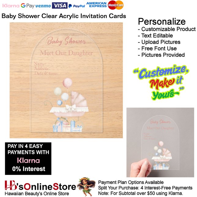 Girl's Baby Shower Birth Party Supplies Clear 23 Acrylic Invitations (Girl's Baby Shower Birth Party Supplies Celebrate Clear Acrylic Invitations 23.)