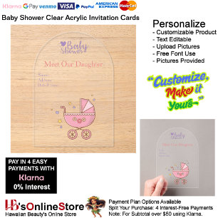 Girls Baby Shower Clear Acrylic Invitation Card 25