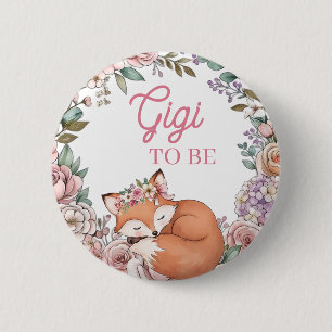 Girl's Baby Shower Gigi to Be Woodland Fox 6 Cm Round Badge