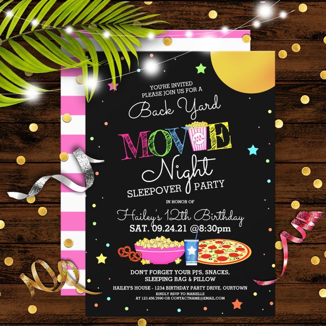 Girl's Backyard Movie Night Birthday Party Invitation (Creator Uploaded)