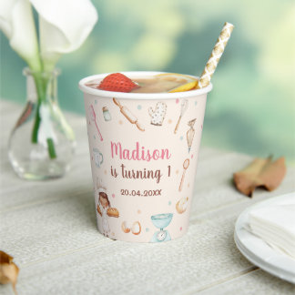 Girls Baking First Birthday Party Paper Cups