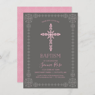 Girls Baptism, Christening Invitation w/ Cross