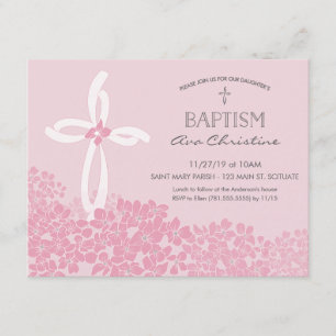 Girl's Baptism, Christening Invitation w/ Cross