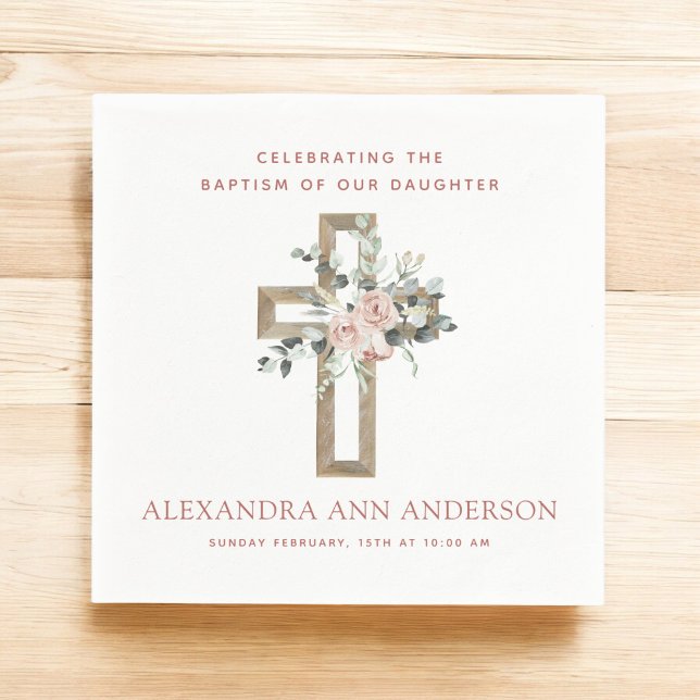 Girl's Baptism Dusty Pink Rose Christian Napkin (Creator Uploaded)