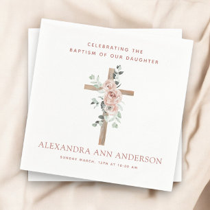 Girl's Baptism Dusty Pink Rose Christian Napkin