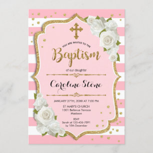 Girls Baptism Invitation - Pink Gold White
