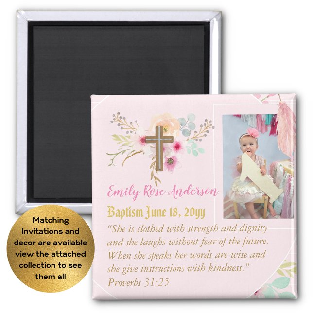 Girls BAPTISM Photo Gift with Bible Verse Magnet (Creator Uploaded)